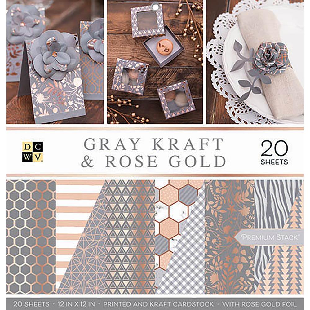 מארז דפי קארדסטוק- Gray Kraft & Rose Gold W/Rose Gold Foil